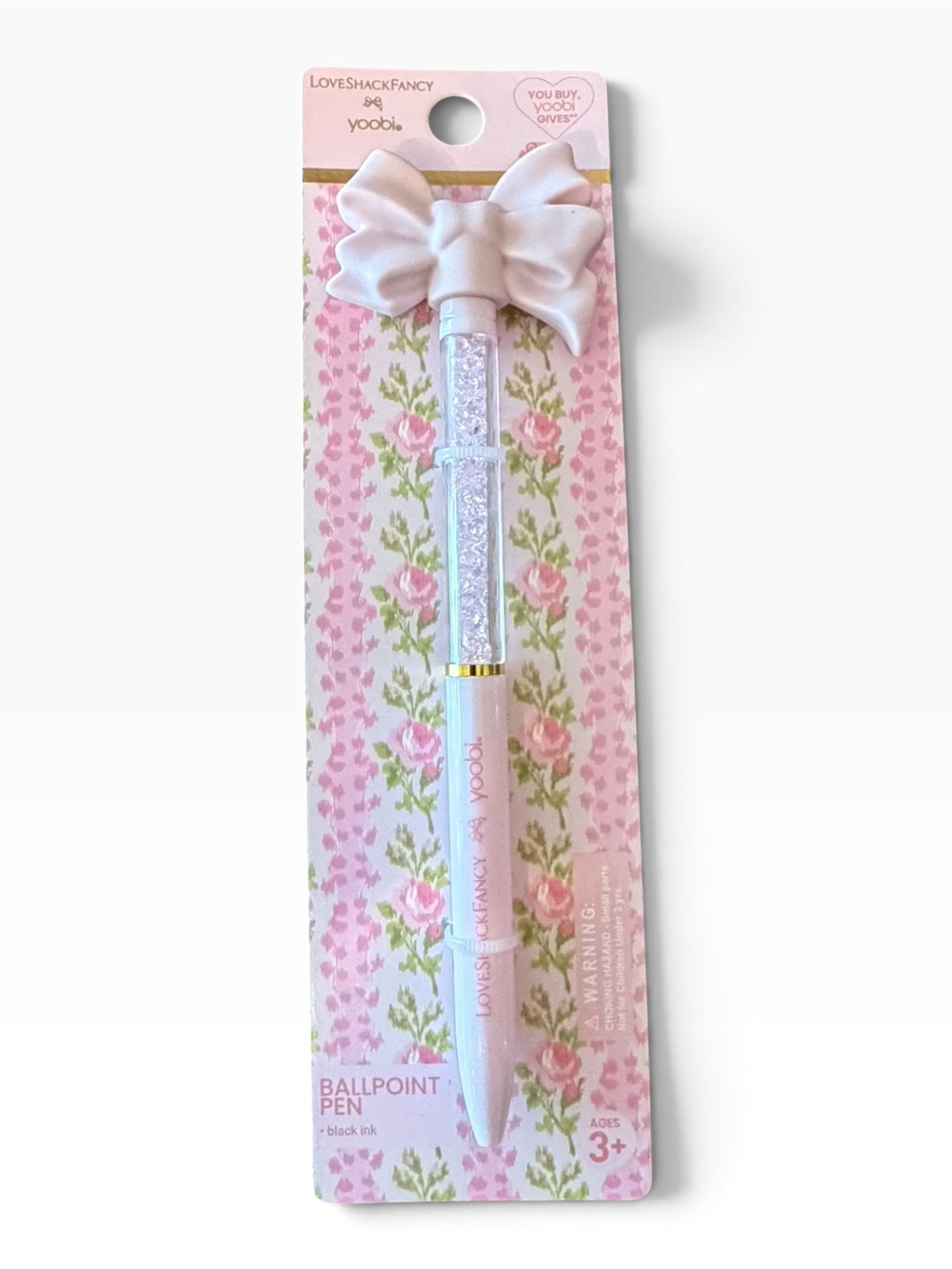 LoveShackFancy x Yoobi Pink Bow Crystal Ballpoint Pen Black Ink New